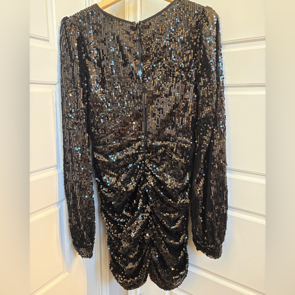PrettyLittleThings Black Sequin Longsleeve Mini Dress Size US 12 - Picture 3 of 4